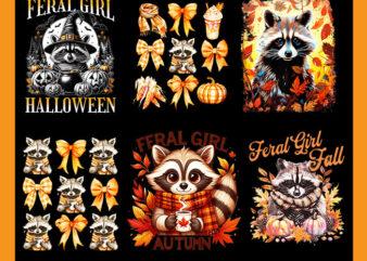 Bundle Racoon Fall Season PNG, Feral Girl Halloween Raccoon PNG, Feral Fall Autumn Raccoon PNG