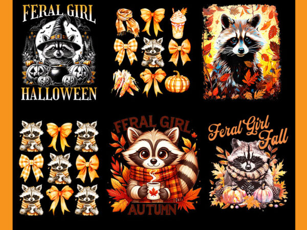 Bundle racoon fall season png, feral girl halloween raccoon png, feral fall autumn raccoon png t shirt template