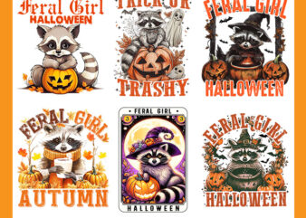 Bundle Racoon Fall Season PNG, Feral Girl Halloween Raccoon PNG, Feral Fall Autumn Raccoon PNG t shirt template