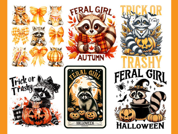 Bundle racoon fall season png, feral girl halloween raccoon png, feral fall autumn raccoon png t shirt template