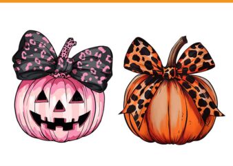 Coquette Bow Jack O Lantern Spooky Season PNG, Pumpkin Coquette Bow Halloween PNG