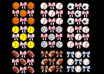 Baseballs and Bows Coquette PNG, Basketball and Bows Coquette PNG, Basketball Mom Game Day PNG, Blue Bows and Baseballs Raglan Baseball PNG,