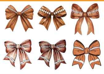 6 Coquette Bow Football PNG, Cool Ribbon Football Bow PNG, Retro Football Bow Png, Fall Coquette Bow PNG