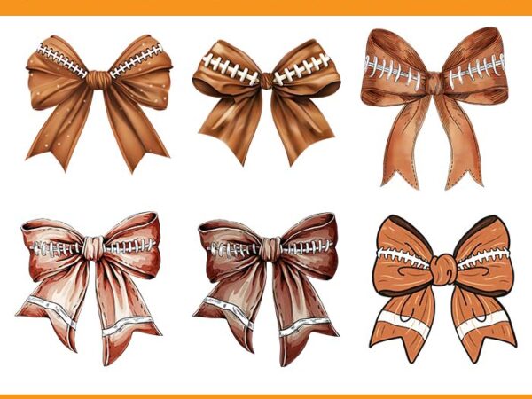 6 coquette bow football png, cool ribbon football bow png, retro football bow png, fall coquette bow png