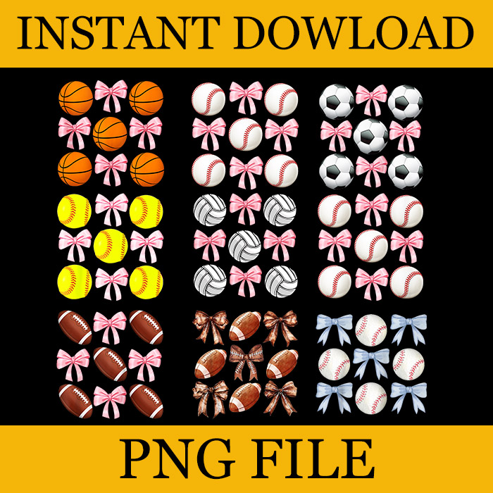 Baseballs and Bows Coquette PNG, Basketball and Bows Coquette PNG, Basketball Mom Game Day PNG, Blue Bows and Baseballs Raglan Baseball PNG,