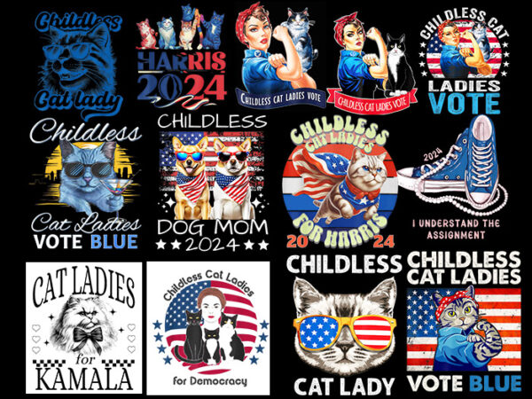 Bundle kamala harris png, childless cat lady png, childless cat ladies vote png t shirt template