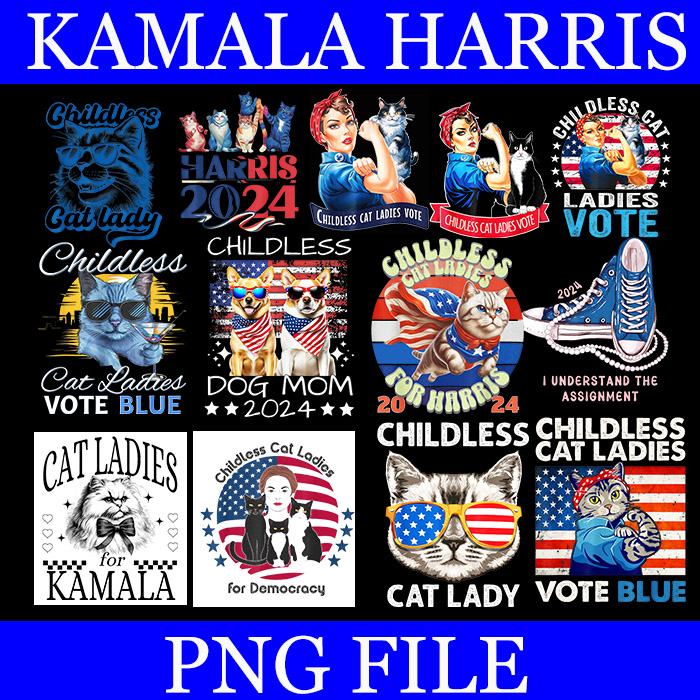 Bundle Kamala Harris PNG, Childless Cat Lady PNG, Childless Cat Ladies Vote PNG