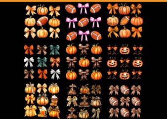 Coquette Bow Pumpkin Football PNG, Coquette Bow Pumpkin Fall Vibes Spooky Season Halloween PNG