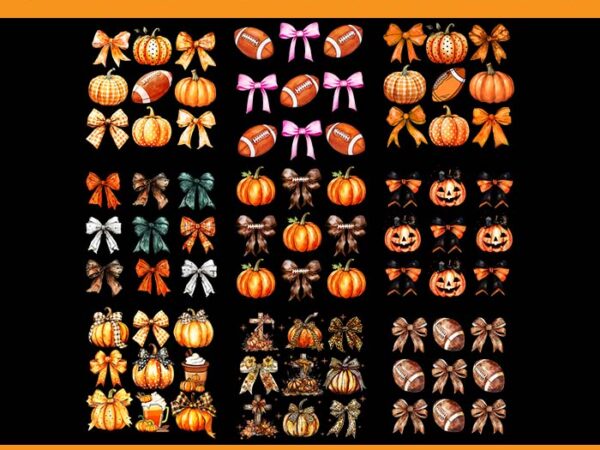 Coquette bow pumpkin football png, coquette bow pumpkin fall vibes spooky season halloween png t shirt vector file