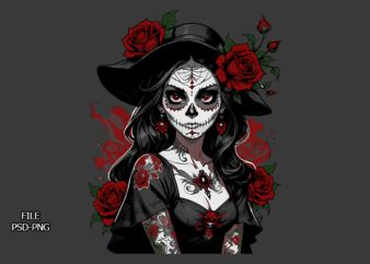 Adorable tattooed girl with Catrina makeup