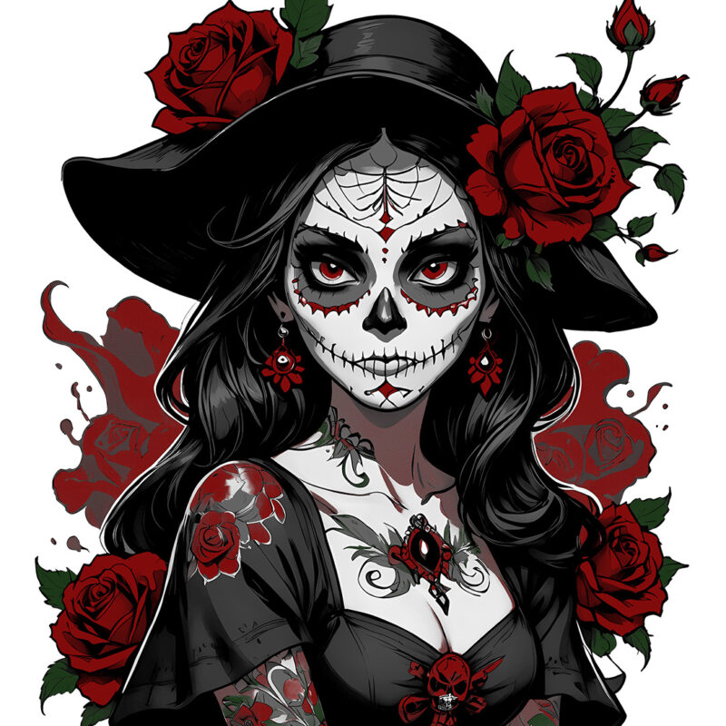 Adorable tattooed girl with Catrina makeup