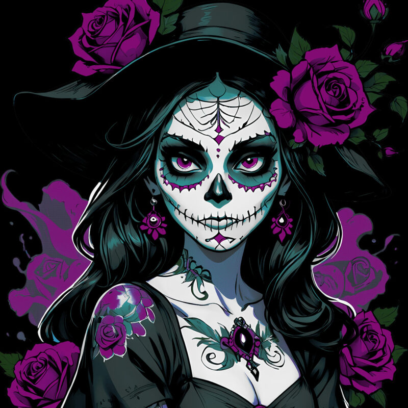 Adorable tattooed girl with Catrina makeup