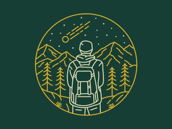 Backpacker hiking to the mountain t shirt template