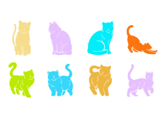 Cute Cats with Different Poses Expressions and Emotions Silhouette Vector Illustration
