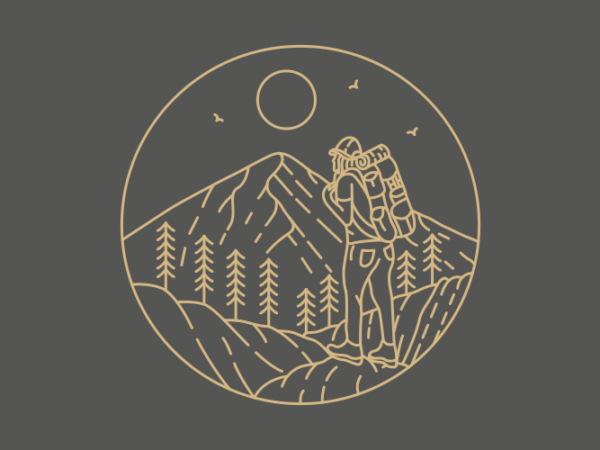 Backpacker enjoy the peak of the mountain t shirt template