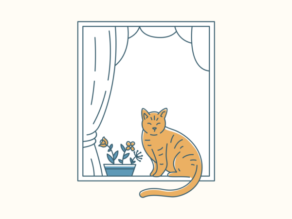 Cute cat with flower behind house window curtains t shirt vector file