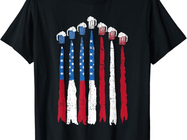 Beer fighter jet american flag usa 4th of july drinking beer t-shirt