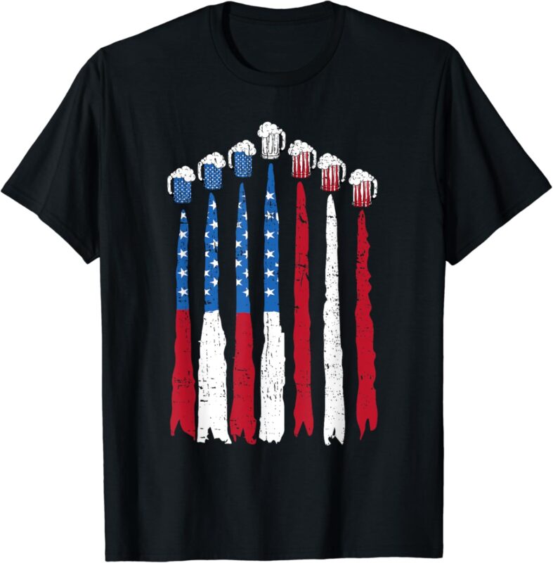 Beer Fighter Jet American Flag USA 4th of July Drinking Beer T-Shirt