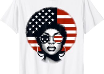 Black Girl US Flag Melanin Afro 4th Of July African American T-Shirt