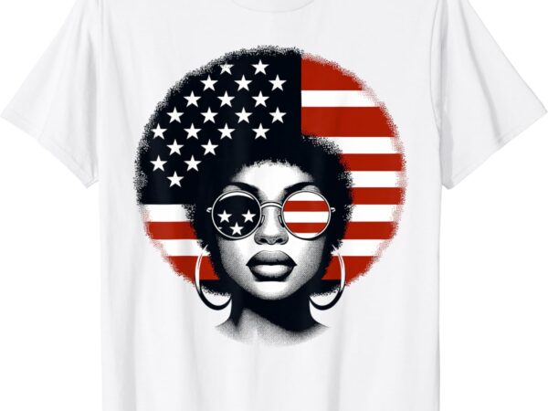 Black girl us flag melanin afro 4th of july african american t-shirt