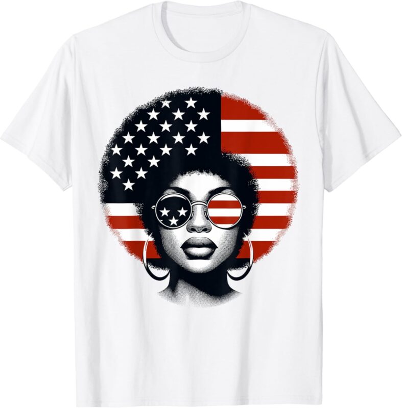 Black Girl US Flag Melanin Afro 4th Of July African American T-Shirt