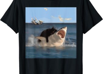 Cat Biting Shark Humorous Playful Funny Cat and Shark T-Shirt
