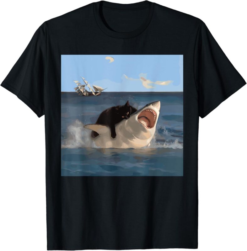 Cat Biting Shark Humorous Playful Funny Cat and Shark T-Shirt