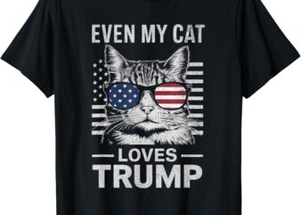 Cat Sunglasses USA Flag Even My Cat Loves Trump T-Shirt