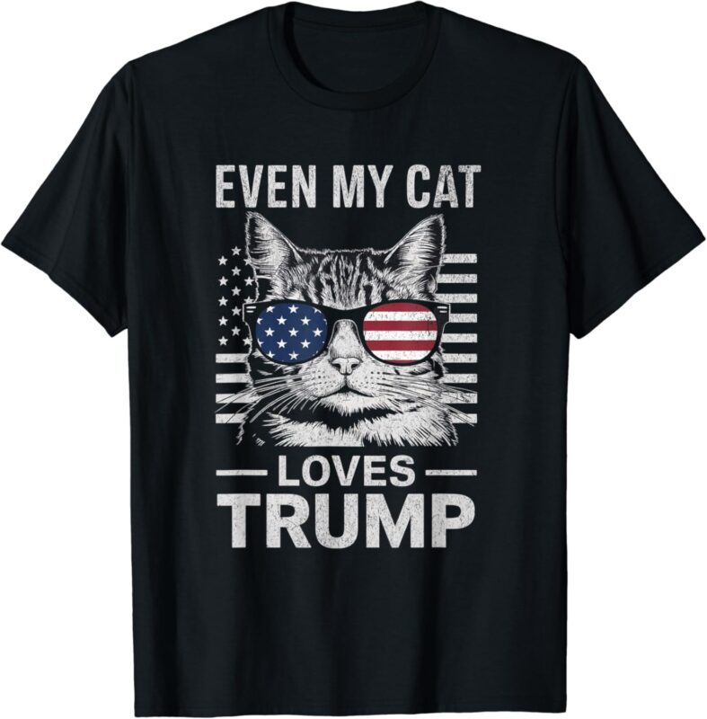 Cat Sunglasses USA Flag Even My Cat Loves Trump T-Shirt