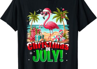 Christmas In July Flamingo Beach Summer Hawaii Girls Womens T-Shirt