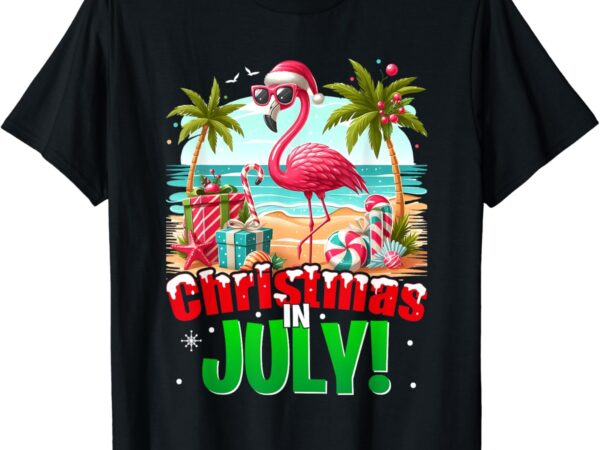 Christmas in july flamingo beach summer hawaii girls womens t-shirt