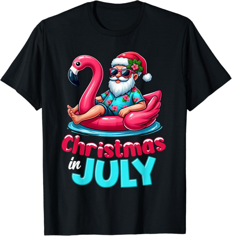 Christmas In July Flamingo Santa Beach Summer Men Women Kids T-Shirt