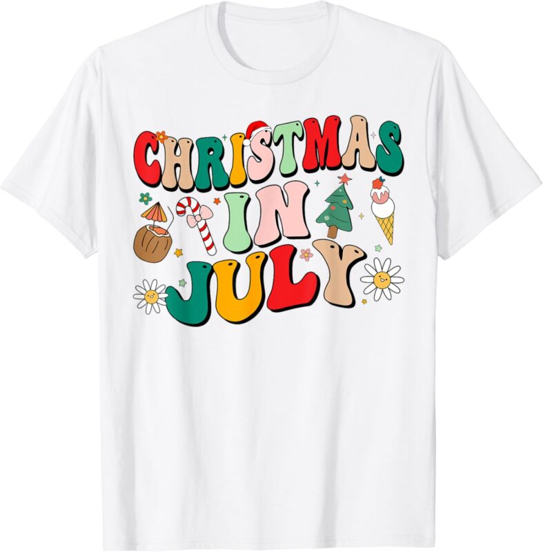 Christmas In July Shirts Groovy Xmas Summer Men Women Kids T-Shirt