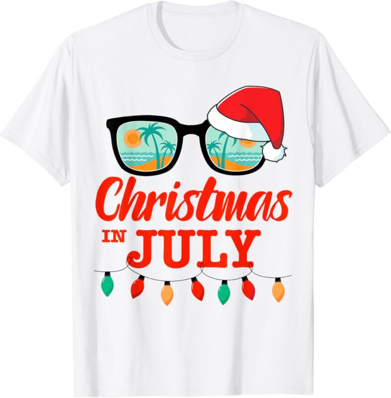 Christmas in july with sunglasses santa hat for summer xmas T-Shirt