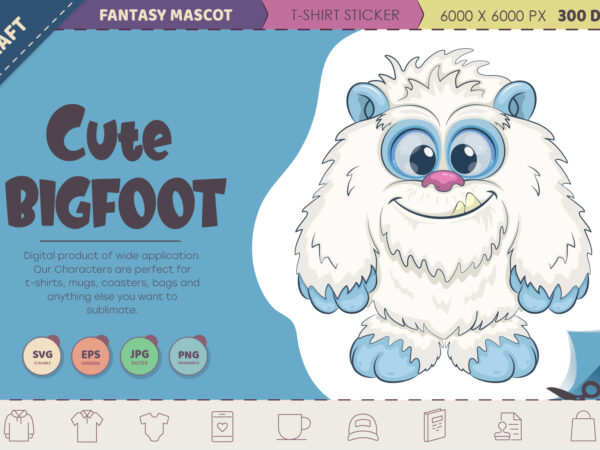 Cute cartoon bigfoot. t-shirt, png, svg.