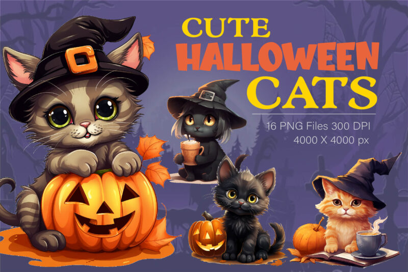 Cute Halloween cats. TShirt Sticker.