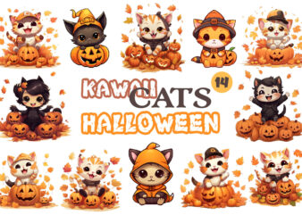 Cute Kawaii Cats for Halloween. Sticker.