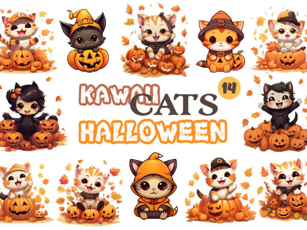 Cute kawaii cats for halloween. sticker. t shirt vector file