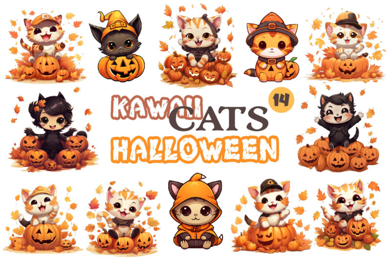 Cute Kawaii Cats for Halloween. Sticker.