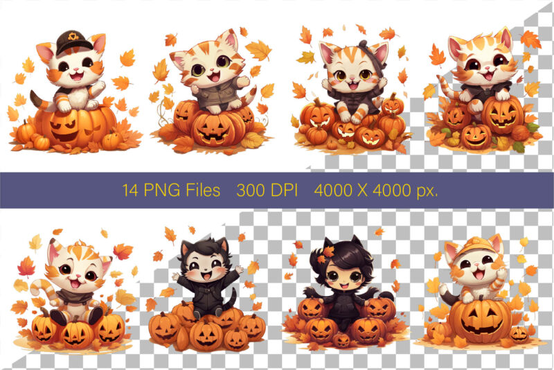 Cute Kawaii Cats for Halloween. Sticker.