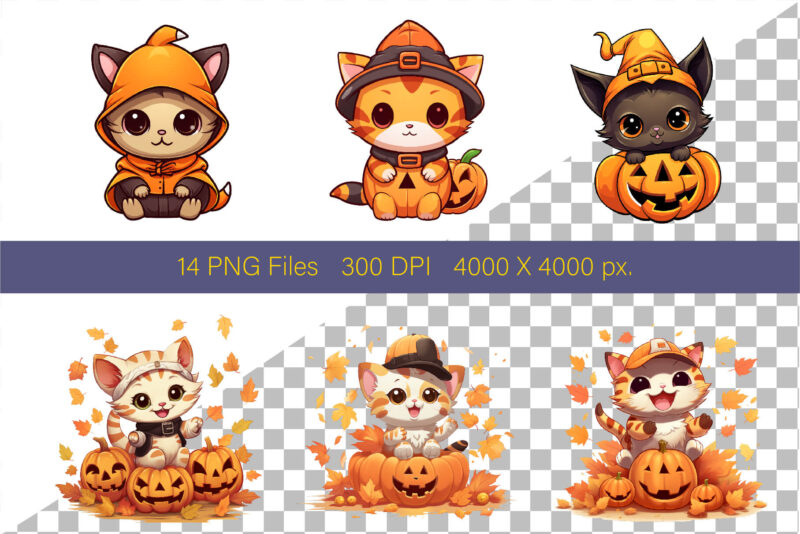 Cute Kawaii Cats for Halloween. Sticker.