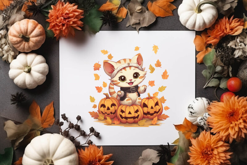 Cute Kawaii Cats for Halloween. Sticker.