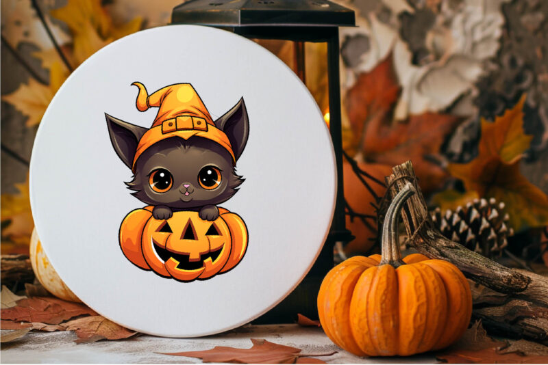 Cute Kawaii Cats for Halloween. Sticker.