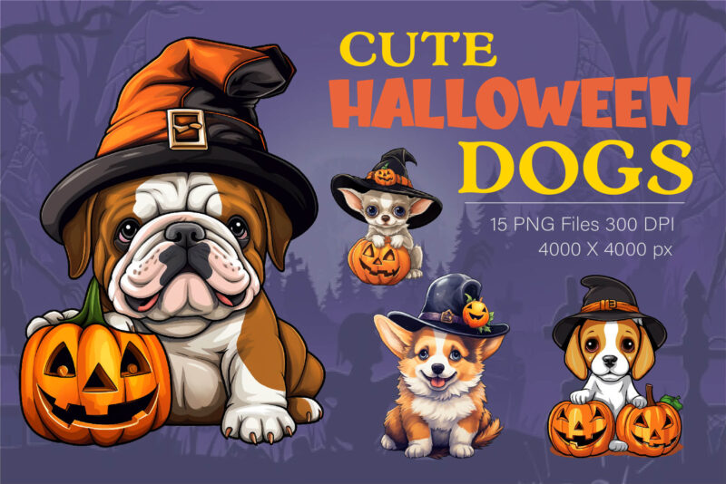 Cute Halloween dogs. TShirt Sticker.