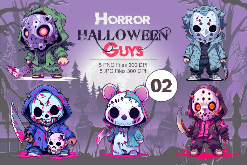 Cartoon Horror Halloween Guys 02. TShirt Sticker.