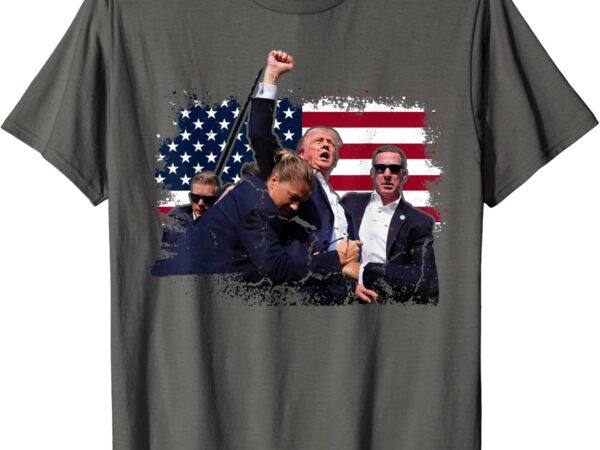 Donald trump 2024 fist rally trump rally 2024 american flag t-shirt