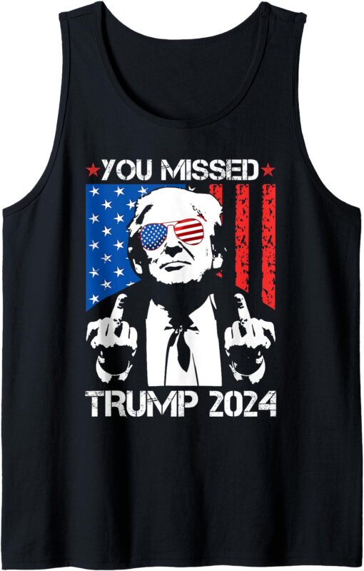 Donald Trump 45 47 Fist Pump Middle Finger You Missed 2024 Tank Top