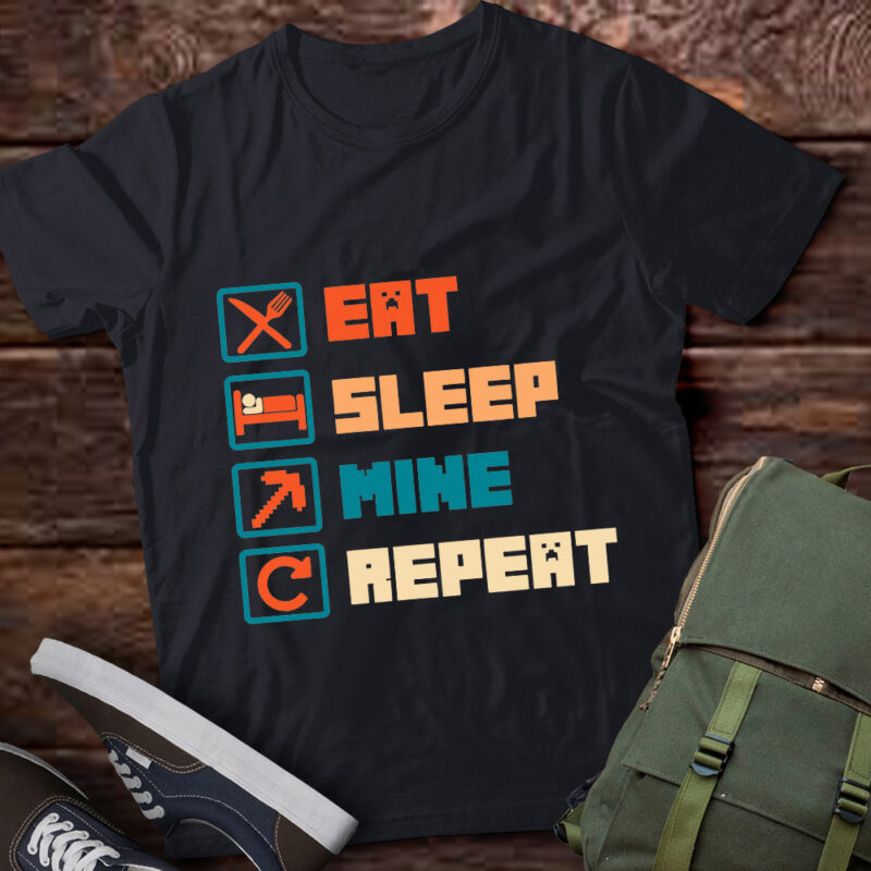 Eat Sleep Mine Repeat Minecraft Gamer Streamer Creeper Gift lts-d