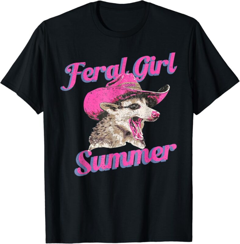 Feral Girl Summer Retro Possum Meme T-Shirt