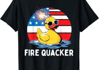 Fire Quacker Duck Firecracker Funny 4th of July USA Flag Kid T-Shirt